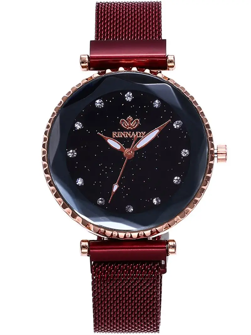 Женские часы с магнитным замком сетчатый ремешок из нержавеющей стали Кварцевые