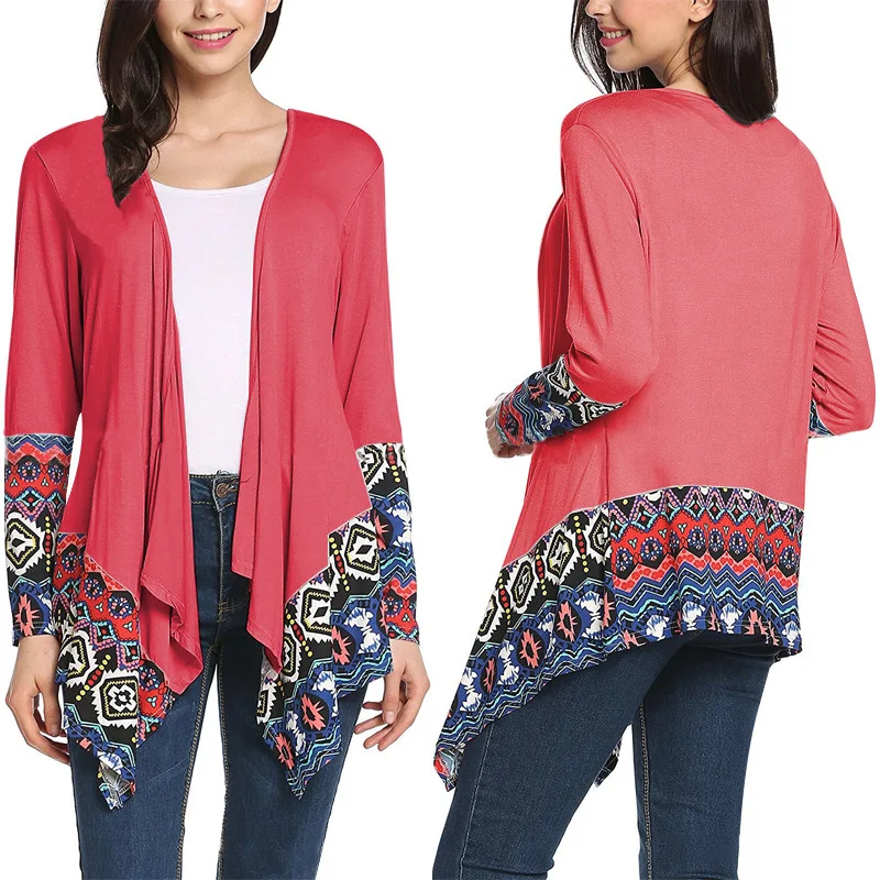 New Fashion 2017 Autumn Outerwear Women Long Sleeve Striped Printed Cardigan Casual Elbow Patchwork Knitted Sweater Plus Size |