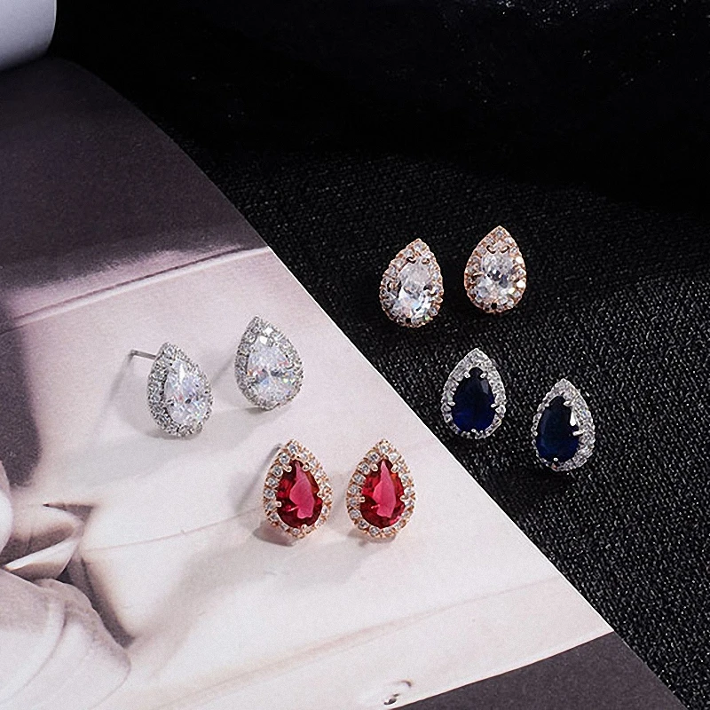 Waterdrop Zircon Stud Earrings AAA Pear Cut Cubic Zirconia Piercing Earring Jewelry Women Office Daily Ear Pins Bijoux Evening | Украшения