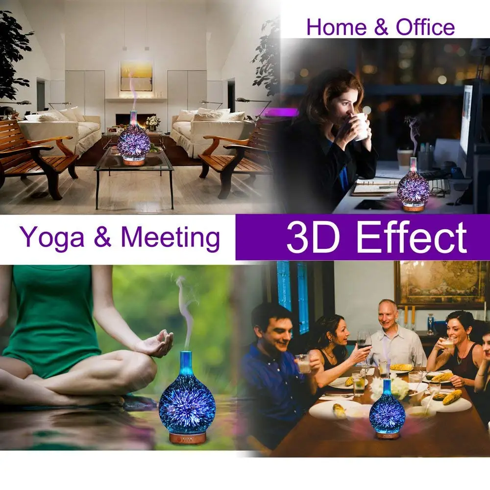 3D фейерверк светодиодный ночник увлажнитель воздуха стеклянная ваза Форма Арома