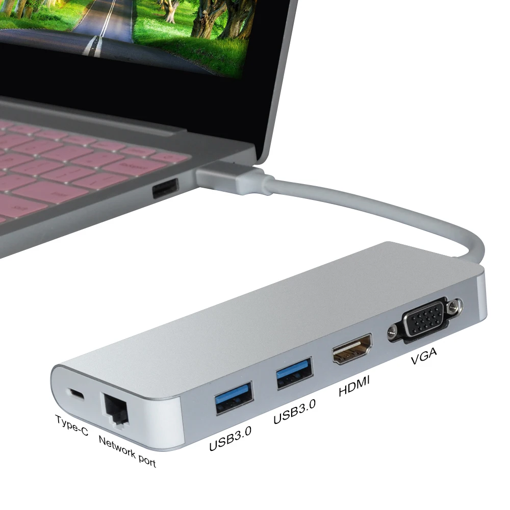 Тип C зарядка PD Rj45 сети Порты и разъёмы 4 K Hdmi Vga Usb3.0 Hub адаптер для Windows 10 Apple Mac Os Lenovo