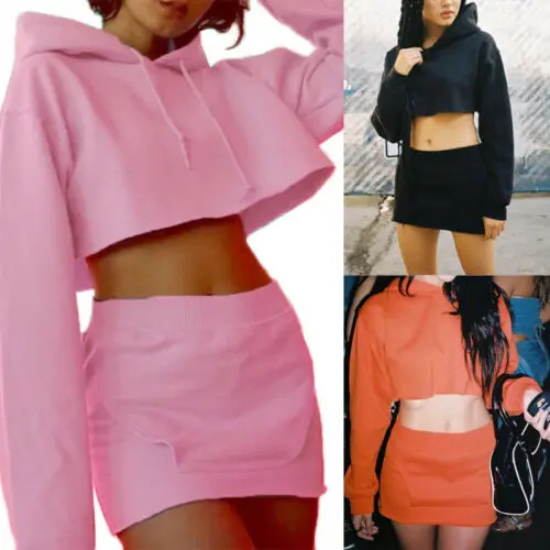 Женский спортивный костюм с капюшоном и юбкой повседневный комплект из
