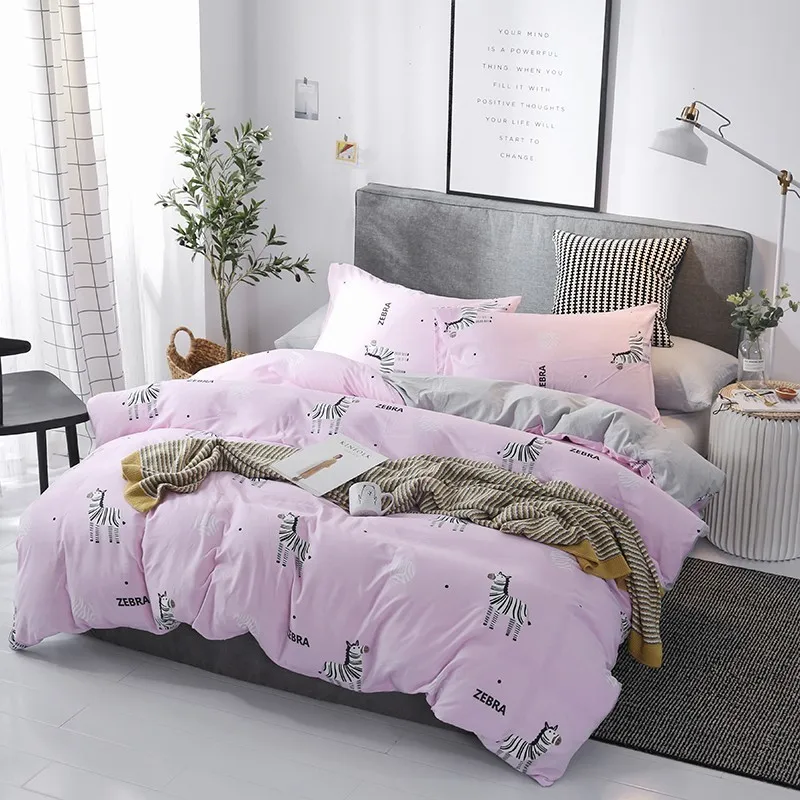 Solstice Home Textile Pink Zebra Gray Duvet Cover Pillowcase Flat Bed Sheet Girl Kid Adult Woman Bedding Linen Set Twin Full Kit | Дом и сад - Фото №1