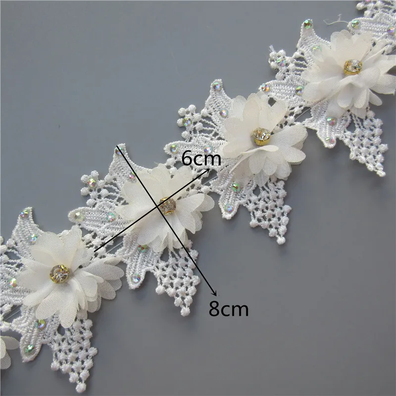 1yard Chiffon Flower Diamond Rhinestones Fringe Lace Trim Embroidered Ribbon Fabric Sewing Craft Garment Accessories | Дом и сад