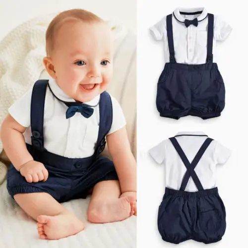 

3PCS Toddler Baby Boy Clothes Outfit Suit T-shirt Top+Overall Bib Pants+Bow Tie
