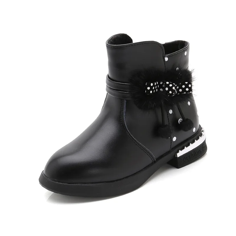 

2019 new children's boots girls snow shoes children's leather boots girls warm shoes snow shoes black pink
