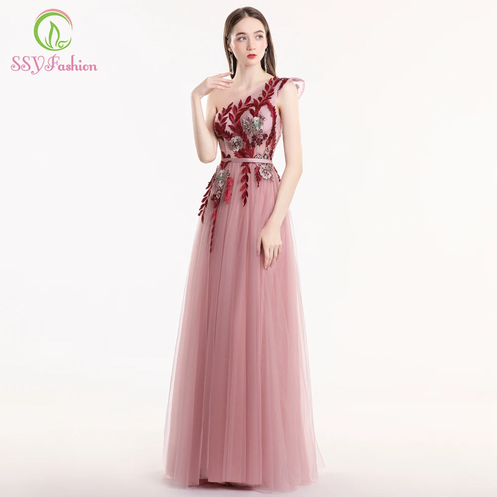 SSYFashion Новое милое розовое вечернее платье Элегантное банкетное кружевное с