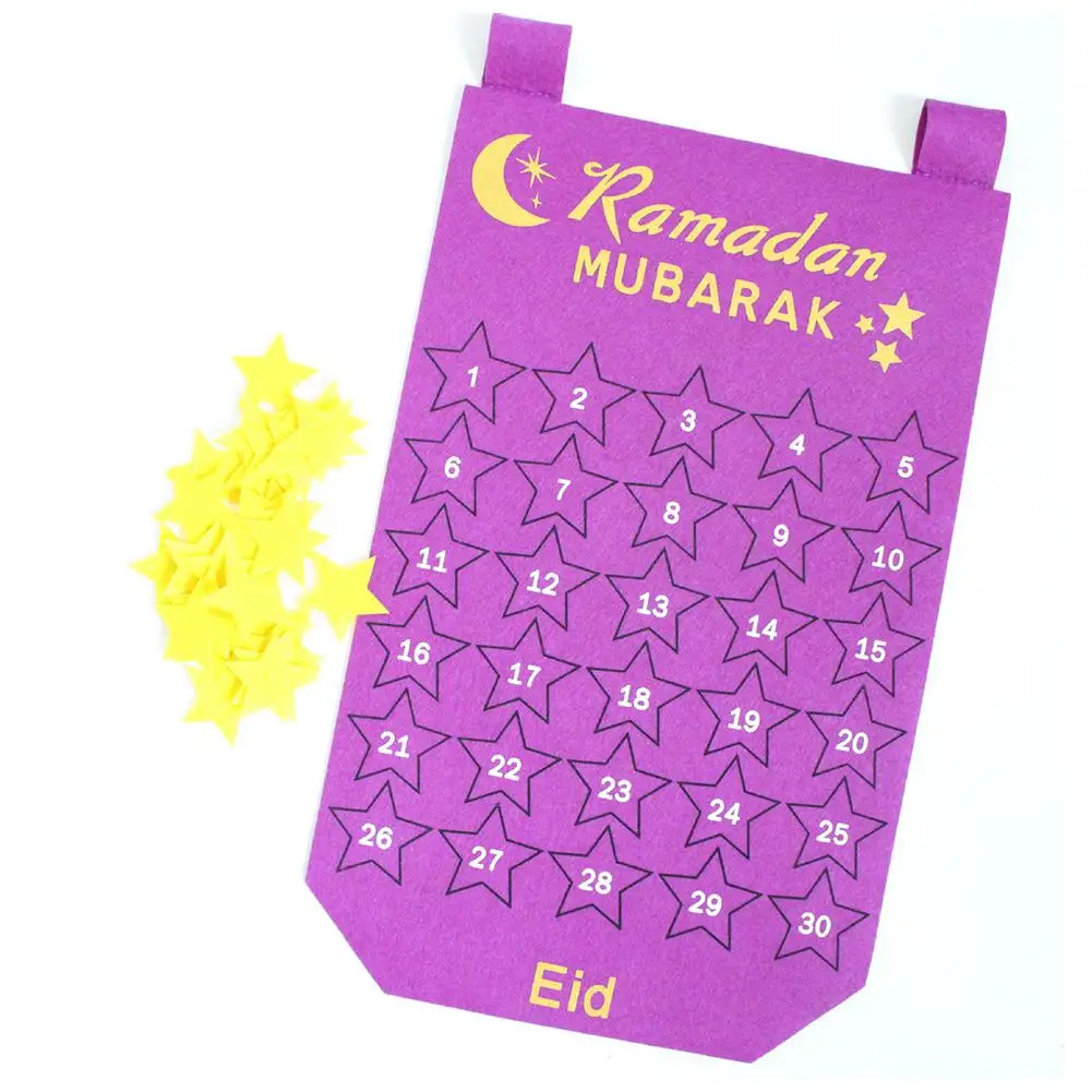 EID Hot Mubarak Kareem Countdown Felt Calendar Gold Star Sticker Wall Hanging Muslim Balram Party Home Decoration | Дом и сад