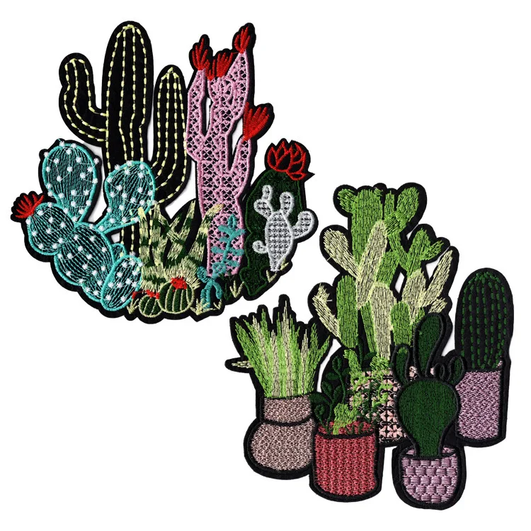 Купи Cartoon Cactus Applique Embroidery Flower Patches For Clothing T Shirt Accessories Sewing Patch Tropical Plants Fabric Stickers за 254 рублей в магазине AliExpress