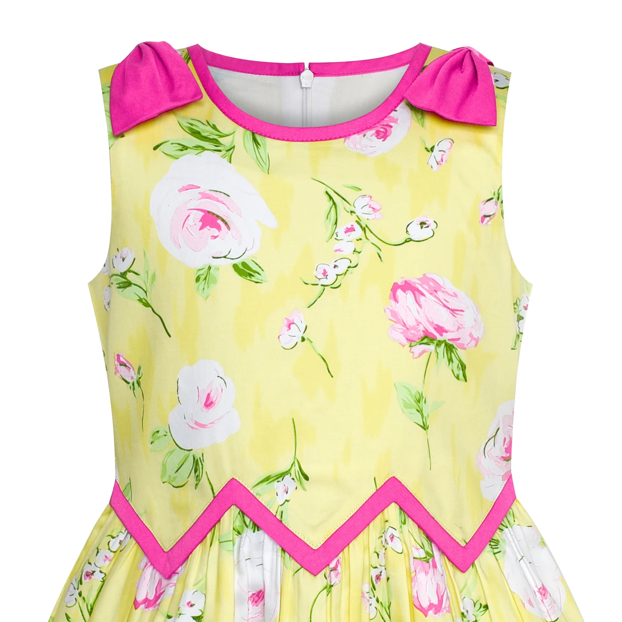 Girls Dress Yellow Pink Rose Flower Chevron Waist Bow Tie Cotton 2020 Summer Princess Wedding Party Dresses Children Clothes | Детская