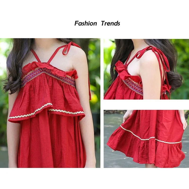 2020 Summer Flower Big Girl Dress Children Party Princess Clothes Sleeveless Long Dresses Red Pink Size 10 12 14 8 6 4 Years | Детская