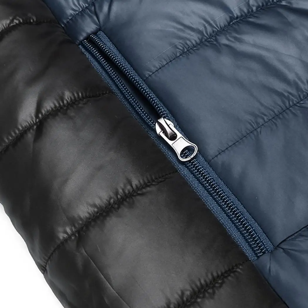 Men Hooded Long Sleeve Contrast Color Winter Zip-up Pockets Channel Quilted Padded Casual Front Jacket Patchwork | Мужская одежда