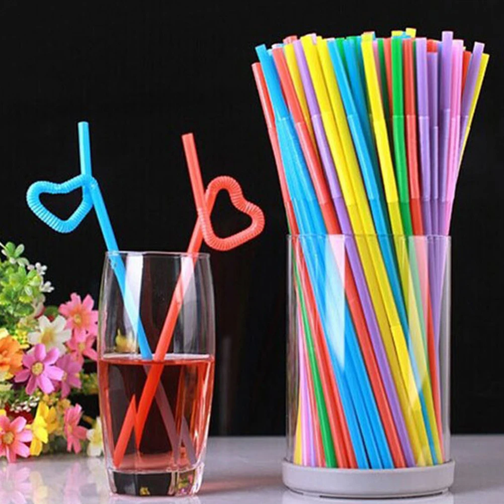 

500Pcs Plastic Color Modeling Straws Bending Lengthening Disposable Straws Safety Decorative Drinking Straws Party Supplies
