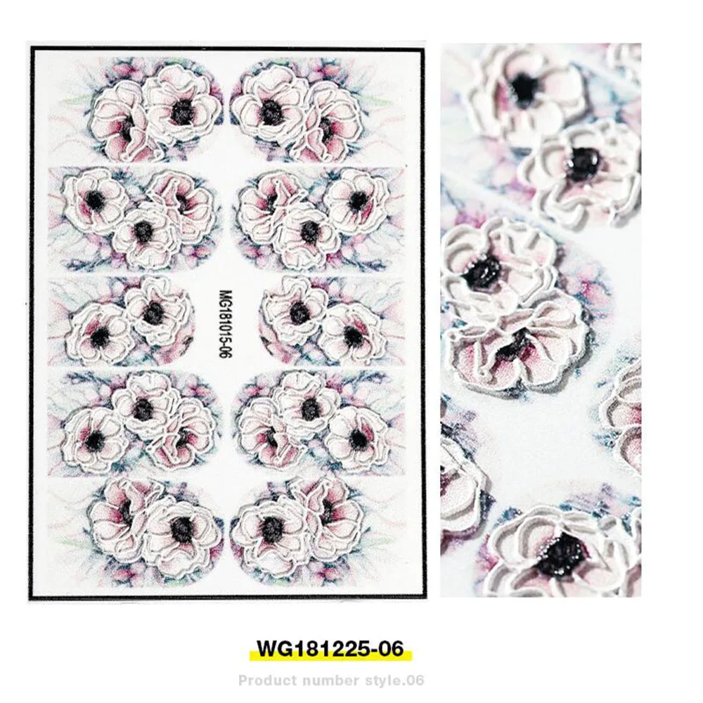 3D Stickers for Nails Acrylic Engraved Flower Stickers on Nails Embossed Flower Nail Decals Empaistic Nail Art Tools