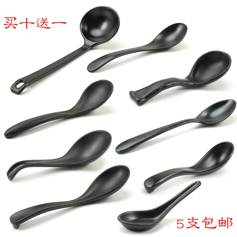 

Melamine rice noodle soup spoon restaurant commercial black hook ramen restaurant plastic Korean long handle spoon 10pcs
