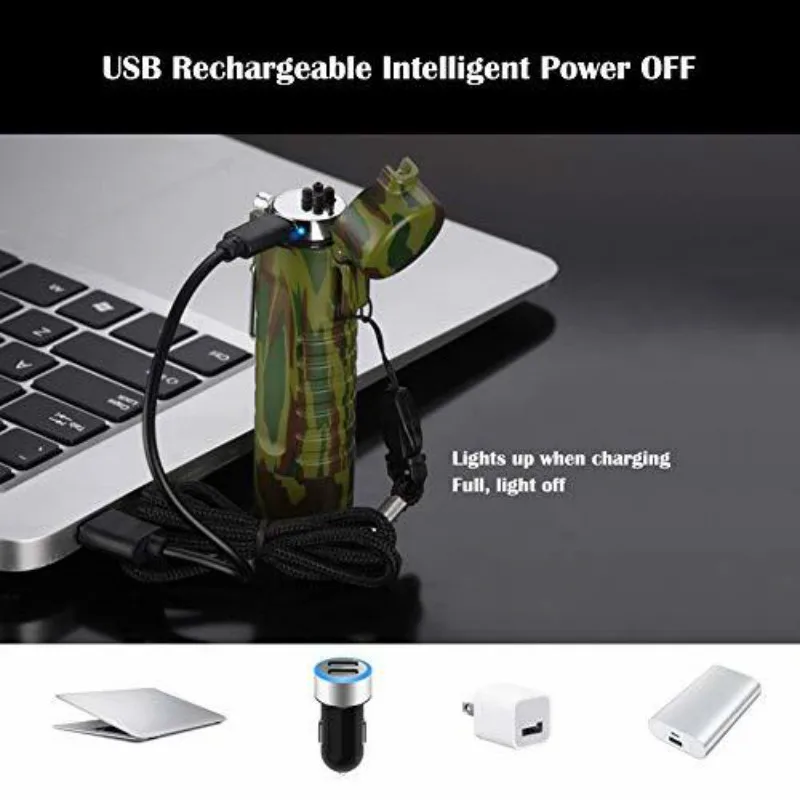 Electric Lighter Waterproof With Flashlight Flameless Windproof Arc For Outdoor Camping Hiking | Дом и сад