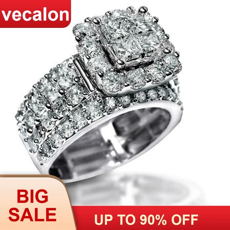 

Vecalon Luxury Lovers Promise Ring 925 sterling silver 5A Zircon Cz Engagement Wedding band rings for women Men Jewelry Gift