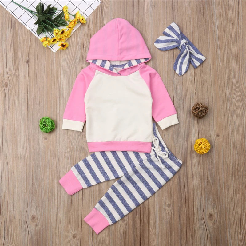 Newborn Clothing Set Boys Girl Clothes Hooded T-shirts Stripe Pants Infant Outfit Toddler Baby Winter | Детская одежда и обувь