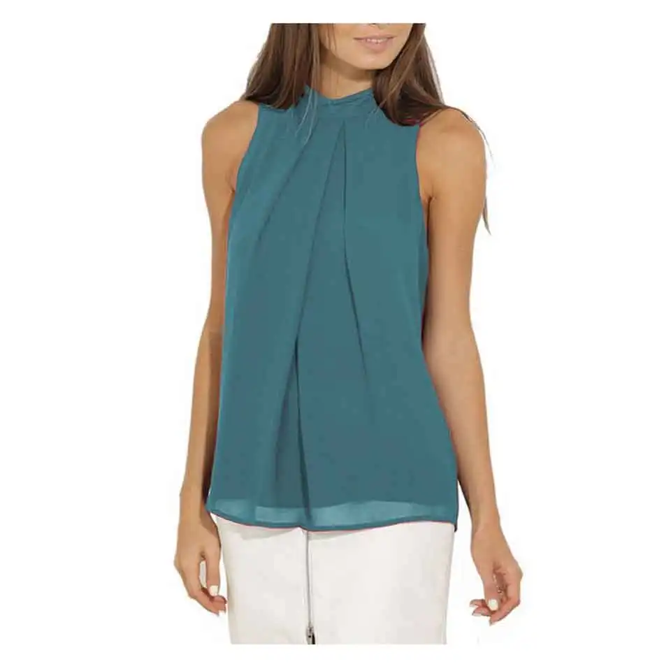 2020 модные женские блузки летняя шифоновая рубашка с вырезом без рукавов Дамская