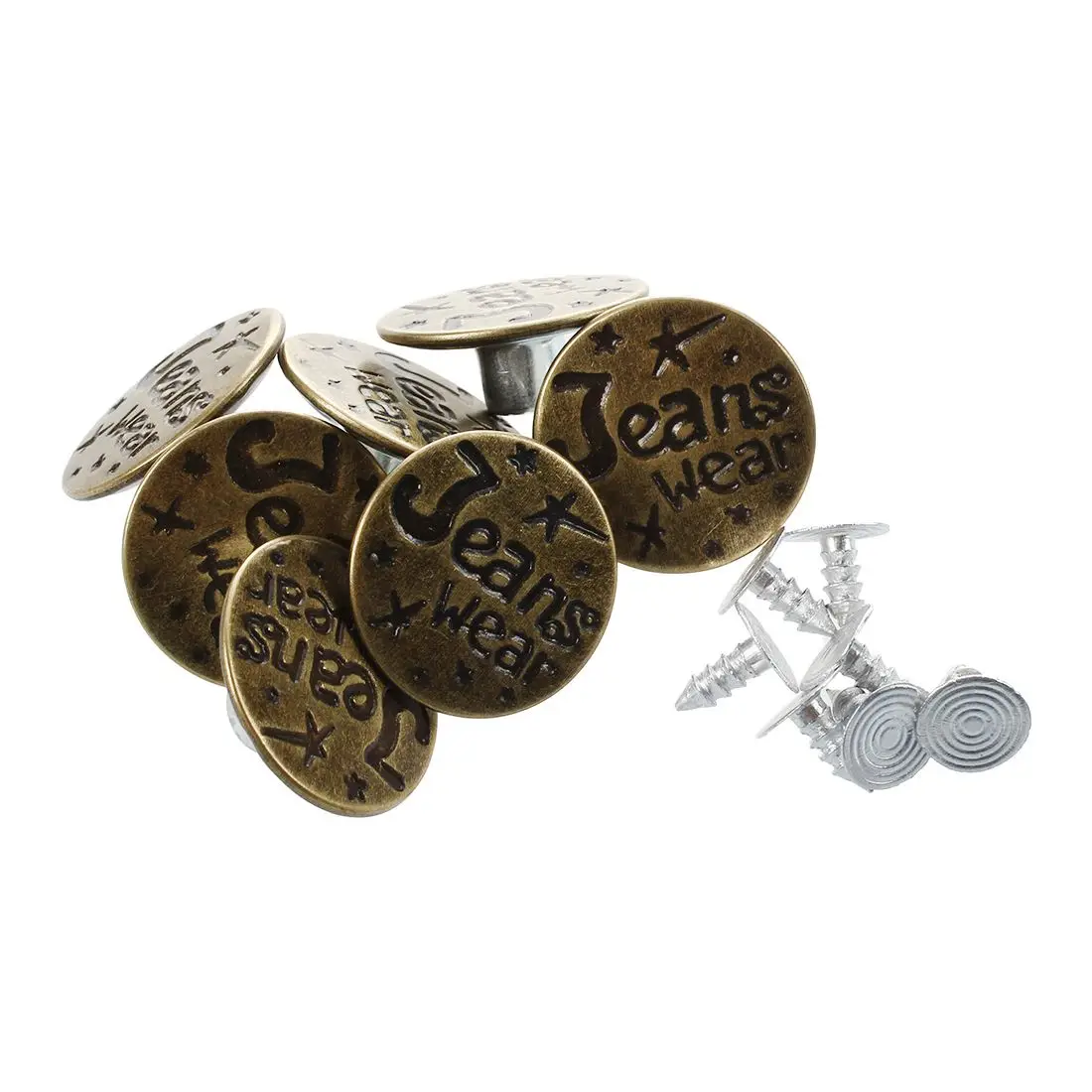CNIM Hot 7PCS Metal Letters Pattern Lock Inside No Sew Jeans Tack Buttons 20mm Dia Copper Tone | Дом и сад