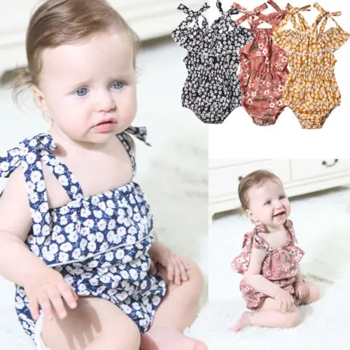 Chiffon Infant Baby Girls Floral Bodysuit Jumpsuit Summer Outfit Clothes Ruffles Cotton Off Shoulder | Детская одежда и обувь