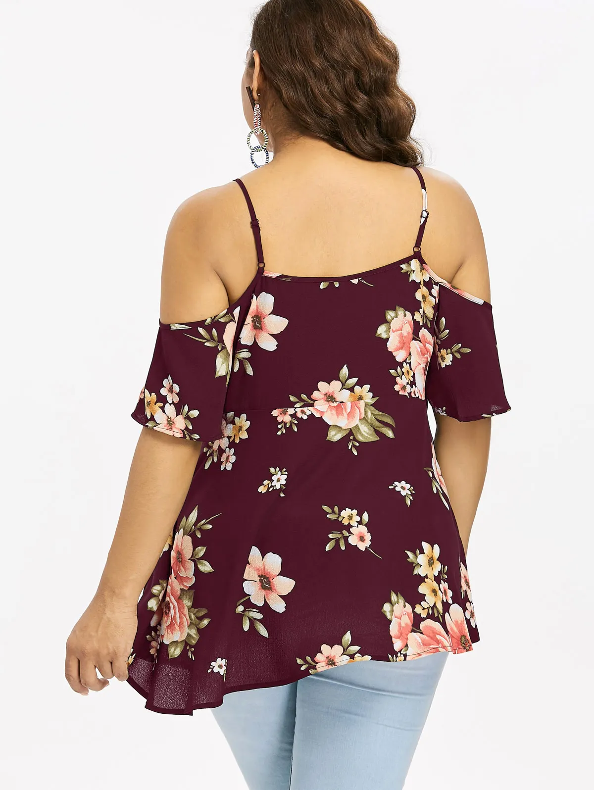 Wipalo Plus Size Blusas Feminina Floral Print Open Shoulder Blouse Women Summer Sweetheart Neck Half Sleeve Blouses Ladies Tops | Женская