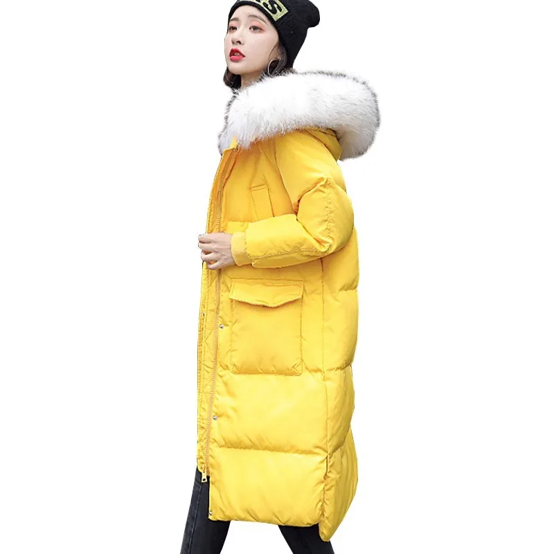 Hooded Fur Collar Winter Down Coat Jacket Long Thick Warm Women Casaco Feminino Abrigos Mujer Invierno Student Wadded Parkas 248