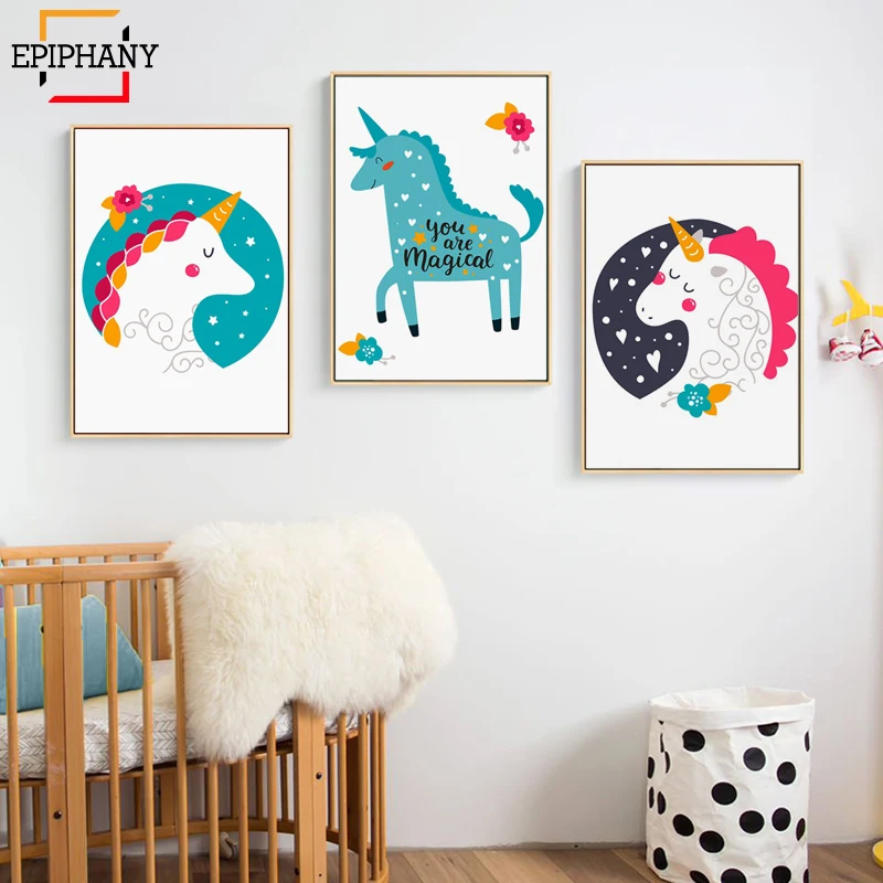 Настенная картина для детской комнаты с изображением единорога декор Детские