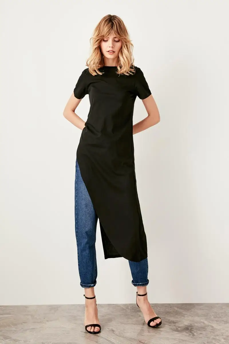 Trendyol черная Асимметричная трикотажная блузка TWOSS19VG0116 | Женская одежда