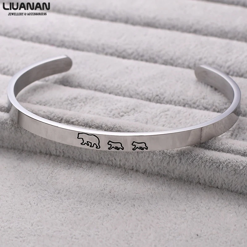 Подарок на день матери мама браслет медведь бабушка манжета из нержавеющей стали