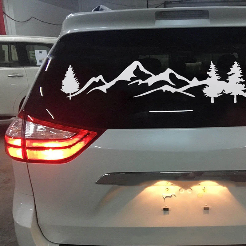 

For SUV RV Camper Offroad 1pc 100cm Black/White Tree Mountain Car Decor PET Reflective Forest Car Sticker Decal