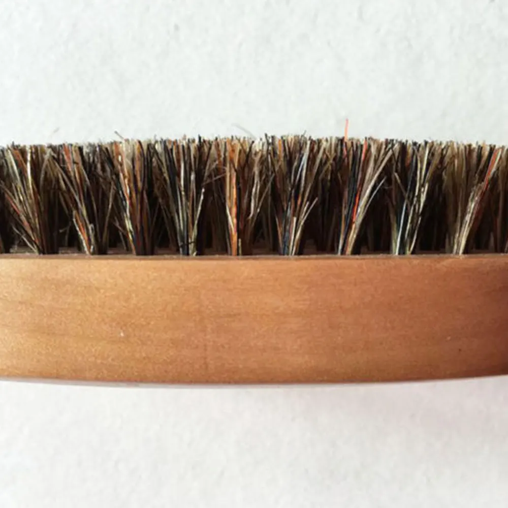 

1PC Boar Hair Bristle Beard Mustache Brush Comb Military Hard Oval Wood Handle