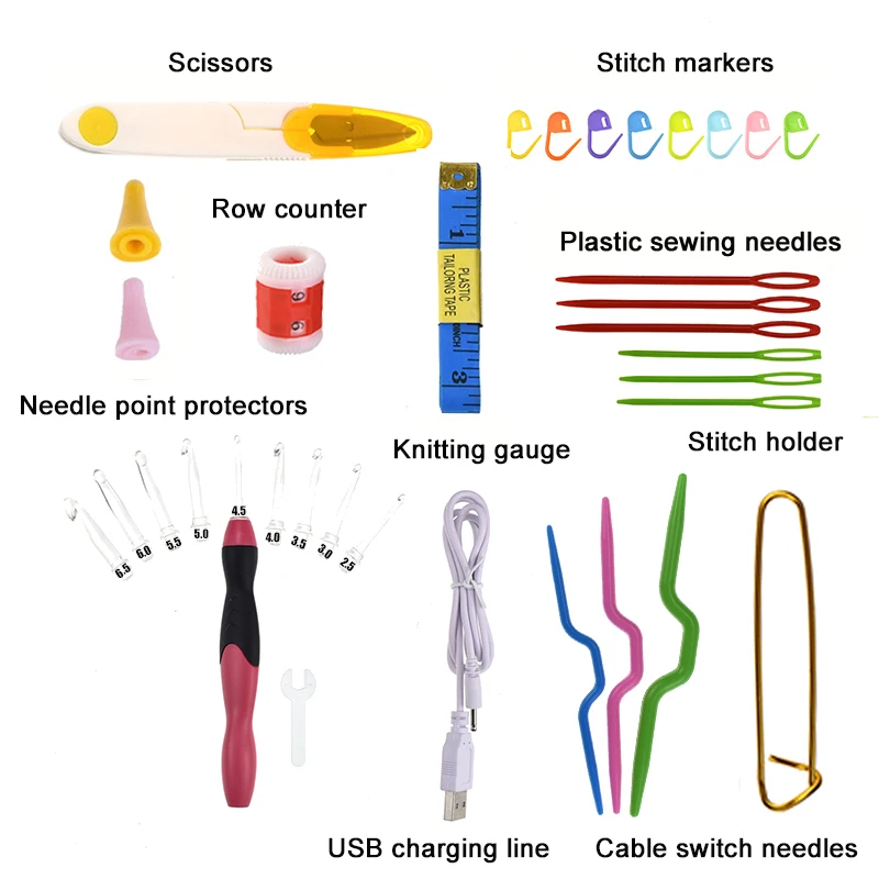 38 шт./компл. USB светодиодный свет перезаряжаемые крючком Крючки Швейные иглы