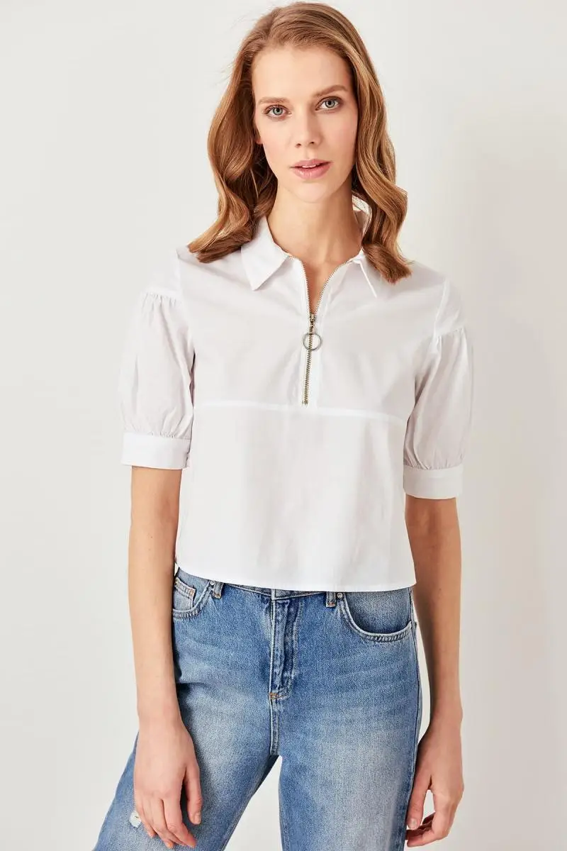 Trendyol белая застежка молния Bluz TWOSS19XB0099| |