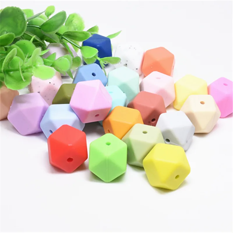 Cuentas de Silicona hexagonales para dentici&oacute;n de beb&eacute;, abalorios para morder de beb&eacute; de 14 MM, collar de cuentas de Silicona masticable, joyer&iacute;a de dentici&oacute;n, 50 Uds.-2