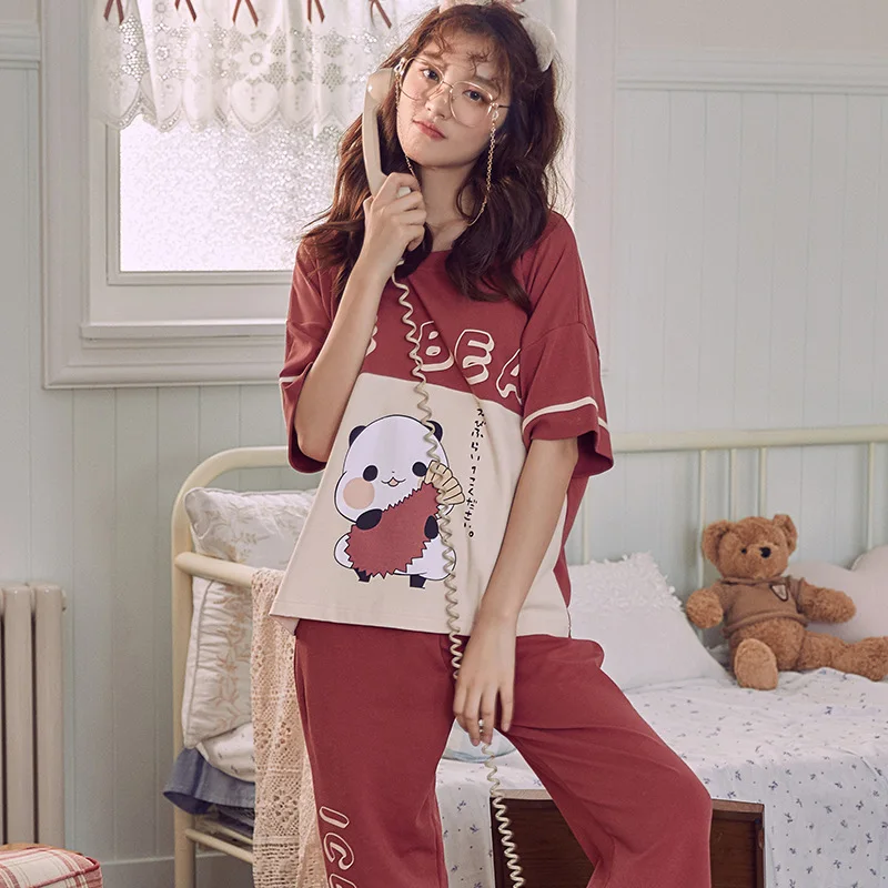 2019 летние брюки с короткими рукавами рисунком панды милые удобные домашние