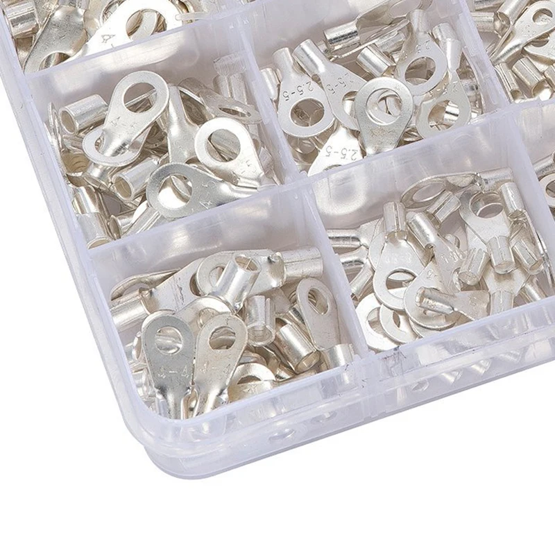 375 Pcs 15 in 1 Non-Insulated Ring Fork U-type Terminals Tin-Plated Copper Assortment Kit Cable Wire Connector Crimp Обустройство