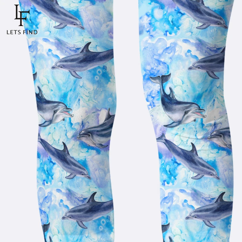 Summer New Arrival Cartoon Dolphins Print Women Leggings Mid-Calf High Quality Milk Silk Plus Size Fitness Capri Pants | Женская одежда