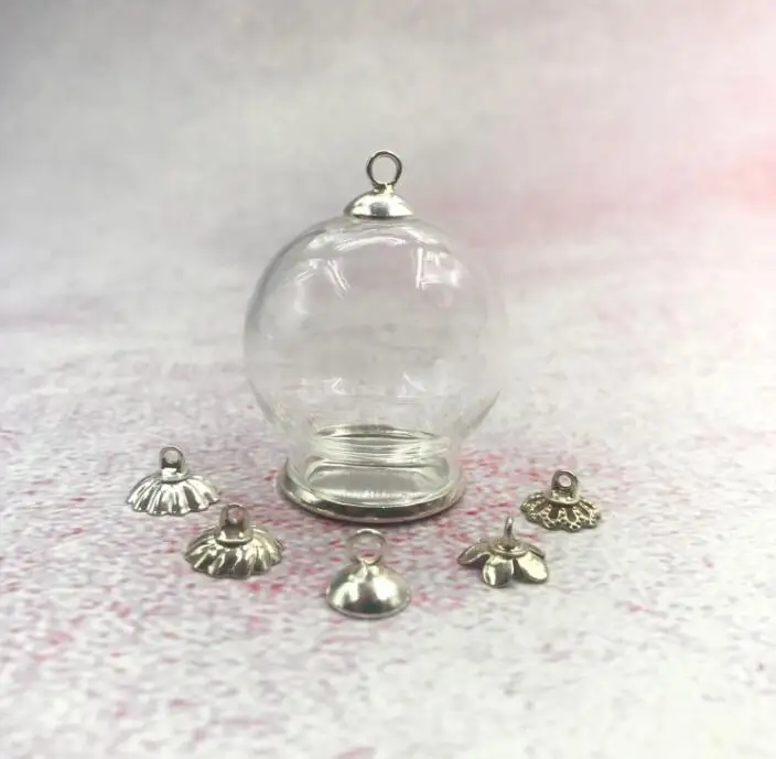 10pcs/lot 30x20mm Large hollow glass globe orb with bronze/silver lace base tray beads cap vial pendant bottle cover | Дом и сад
