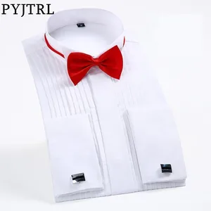 PYJTRL Мужская классическая Свадебная рубашка, Жених Невеста, формальный смокинг, длинный рукав, приталенный силуэт