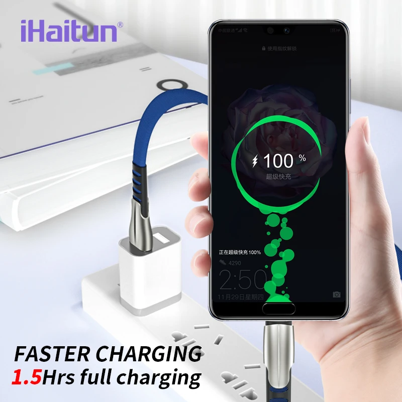 Кабель для зарядки iHaitun USB Type A/ C 5A 0.3м/ 1м/ 1.8м черный/ красный/ синий|Кабели