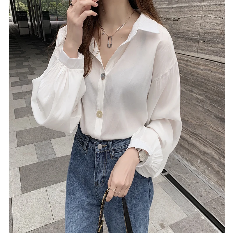 Женская Повседневная рубашка Blusa повседневная Однотонная с отложным воротником