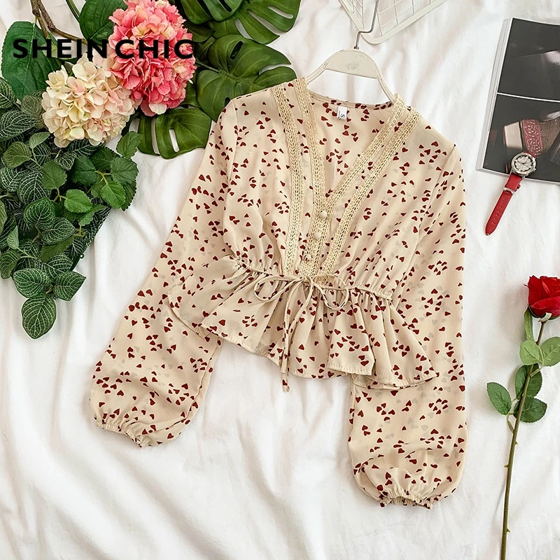 Летняя женская короткая блузка SHEINCHIC 2019 элегантные блузки с вышивкой оборками и