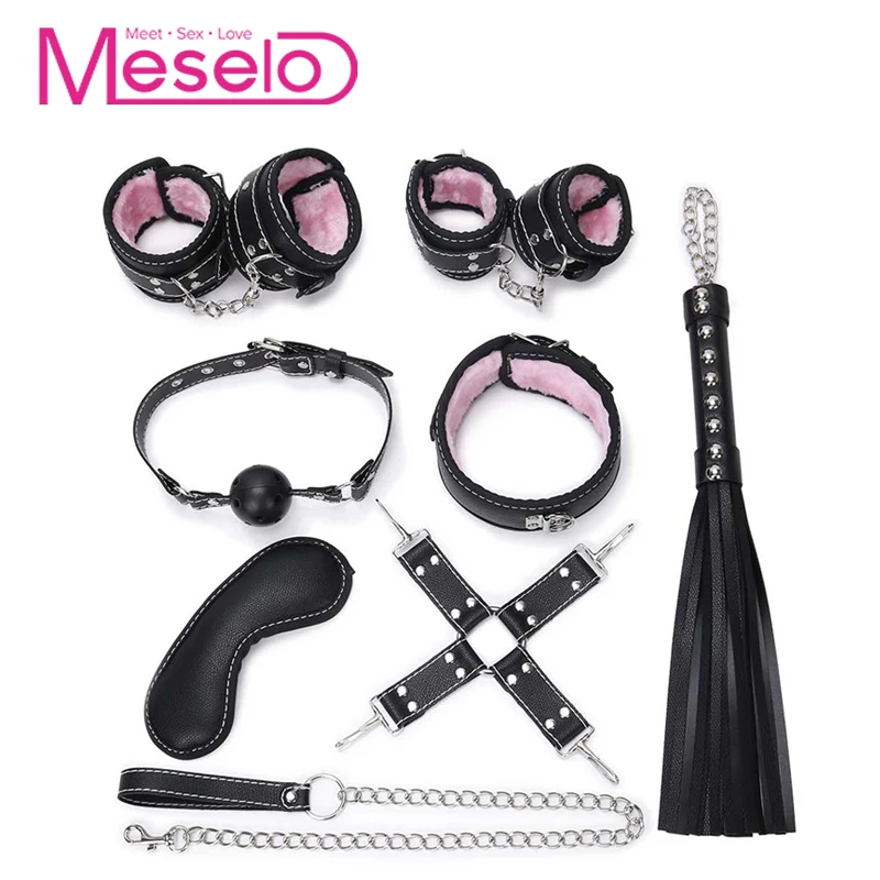 Meselo 7 шт./компл. БДСМ бондаж секс игра наручники хлыст рот кляп в форме шарика раб