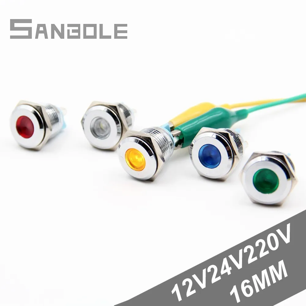 

16mm Metal Led Indicator Light Signal Lamp Equipment Work Instructions Voltage 12v24v220v Red/Yellow/Blue/Green/White