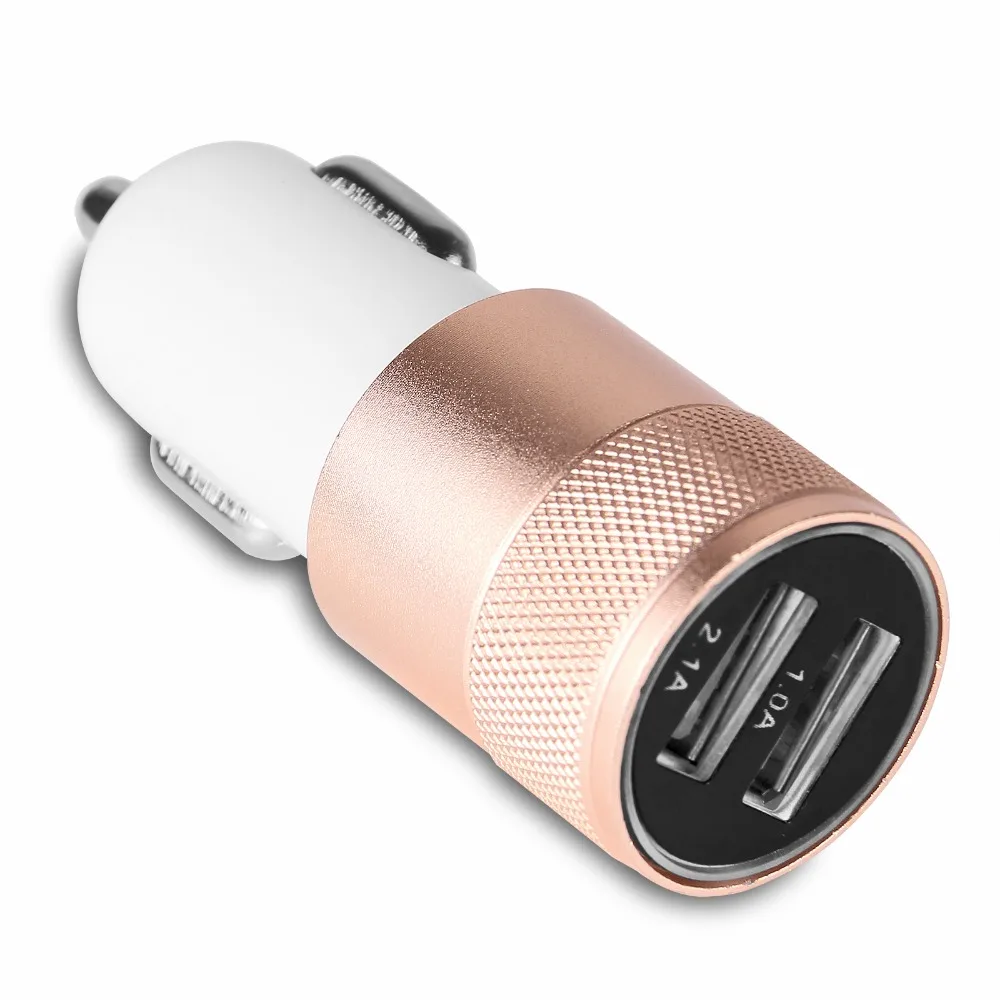 Powstro алюминиевый 3.1A автомобильное зарядное устройство с двумя портами USB 2.1A 1A