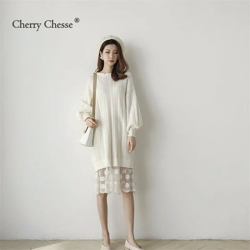 Cherry вое женское Сетчатое лоскутное платье с цветочным принтом рукав фонарик на