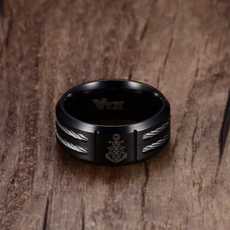 Dropship Sailor Anchor Rudder Turkish Black Men Ring in Stainless Steel Wedding Band | Украшения и аксессуары
