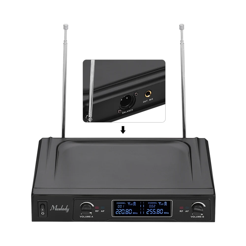 

Muslady V1 VHF Wireless Microphone System 2 Handheld Mics & 1 Receiver with LCD Display for Karaoke Home Entertainment