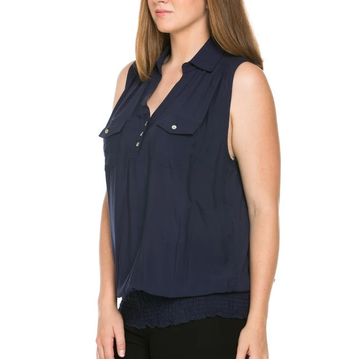 Slim Fit Sleeveless Navy Blouse Plus Size |